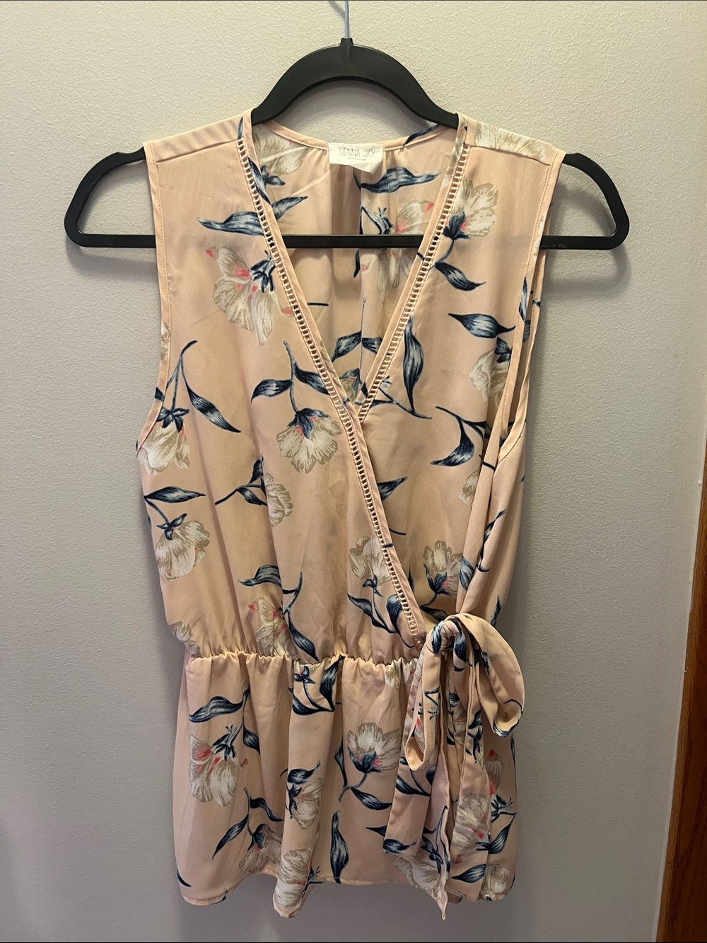 Sienna Sky Floral Wrap Peplum Top - Blush Pink & Navy